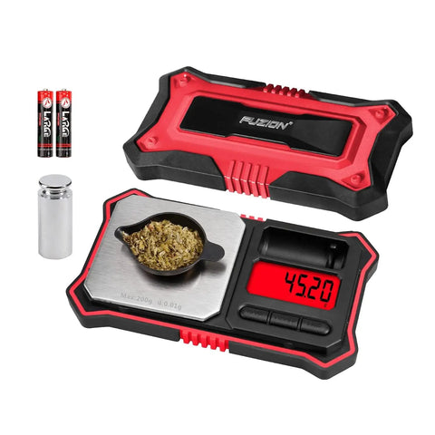 Portable Digital Pocket Scale With 200g Capacity And 0.01g Readability on with tray, LCD display, batteries, and container