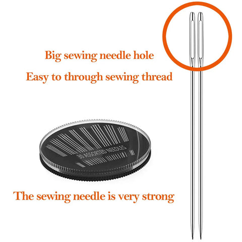 Close-up of sewing needles with large holes, part of the Grab And Go Portable DIY Sewing Kit For Travelers And Beginners.