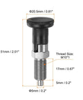Rock Solid Stainless Steel Push Fit Ball Nose Spring Plunger M10x1 Thread; 51mm long, with black knob for secure gripping.