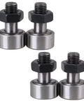 Heavy Duty CF8 KR19 Steel Cam Follower Bolt Type Needle Roller Bearing 4 Pack showing cylindrical rollers and male threads.