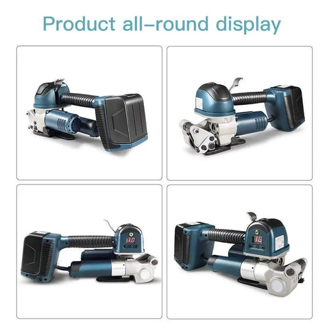 Heavy Duty Electric Strapping Machine With One Hand Auto Welding And Cutting, Smooth Adjustable 60 To 5000N Tension For 1 To 19 Mm Pp Pet Straps, Includes Dual 4000Mah Batteries For No Sweat Securing - multiple product views