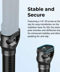 Game Changing Carbon Fiber Gimbal Extension Pole For Dji Rs Stabilizers showing secure adapter connection and rubber grip details.