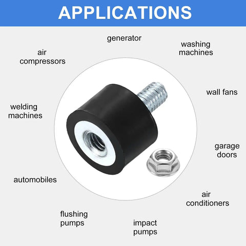 M5 Rubber Mount Isolator 15x10mm Cylindrical Anti Vibration Dampener With Lock Nuts For Auto Bobbin Generator And Air Compressor Setups Zinc Plated M5 Thread Size For Easy Fit And Secure Lock Nuts, black rubber mount with M5 bolt