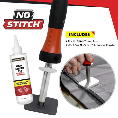 No Sew Electric Wand Kit With Premium Adhesive Powder For Clothing Repairs Heat Press Iron, featuring heat iron and adhesive powder.