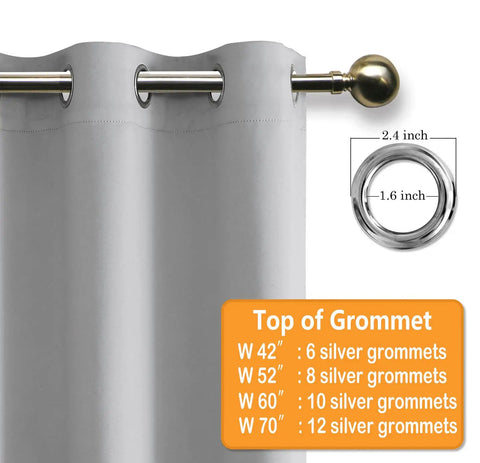 Blackout Curtains For Bedroom 52 By 63 Inches No Drill Required Thermal Insulated Light Blocking Window Panels With Sewn In Tiebacks Silver Grey For Living Room And Home Office Heavy Duty Room Darkening Drape Curtains with grommet specifications.