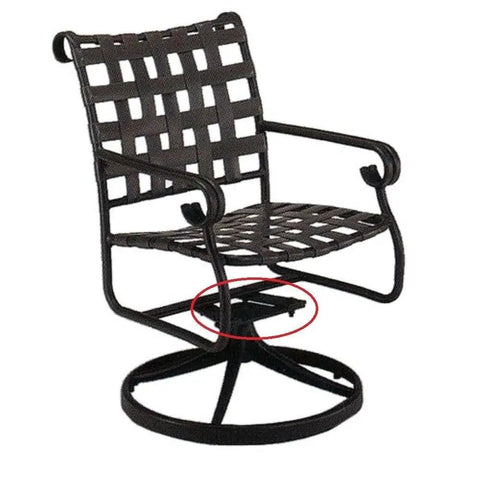 Swivel Rocker Spring Plates Replacement Parts Two Pack Two And A Half Inch By Five Inch By One Quarter Inch Black attached to a patio chair.