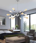 Bedroom with Sputnik Chandelier Light Fixture Chrome Finish With Eight To Twelve Lights Modern Industrial Ceiling Pendant