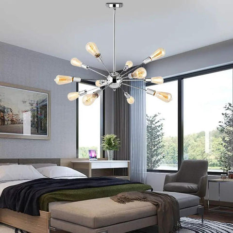 Bedroom with Sputnik Chandelier Light Fixture Chrome Finish With Eight To Twelve Lights Modern Industrial Ceiling Pendant