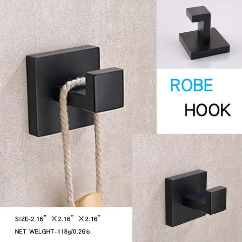 Matte Black Stainless Steel Wall Hooks Two Pack Heavy Duty Coat and Towel Hangers for Bathroom and Kitchen Square Modern Mount