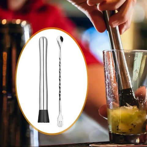 10 Inch Cocktail Muddler Set With 2 Stainless Steel Muddlers And 2 Long Handle Mixing Spoons For Mojitos And Fruit Drinks Home Bar Tool In Silver For Home Bartenders And Party Hosts