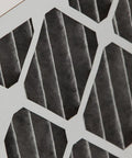 Close-up of MERV 12 Pleated Furnace Air Filter With Activated Carbon Odor Control, 16x25x2 Inches, showing pleats and frame.
