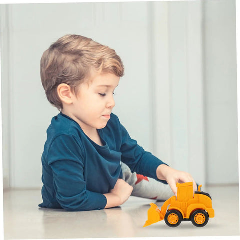Child playing with 4 Piece Front End Loader Plastic Engineering Vehicle Models for Compact Construction Trucks built for kids
