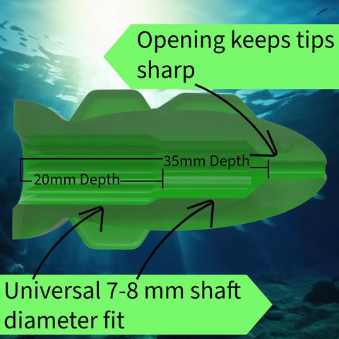 Spear Shaft Tip Protector Soft Safety Cap with universal 7–8 mm shaft fit and depth measurements for anti-stab cover use.