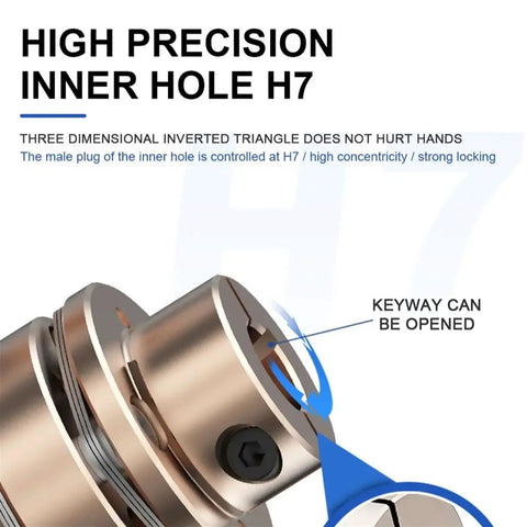 High precision inner hole H7 design of a flexible motor shaft coupler for 3D printing and RC projects.