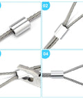 Heavy-Duty Aluminum Cable Crimp Sleeves Set Of 200 One Sixteenth Inch Loop Ferrules For Wire Rope Outdoor Indoor Use Built Tough For Fishing And Dog Leashes, shown crimping wire rope
