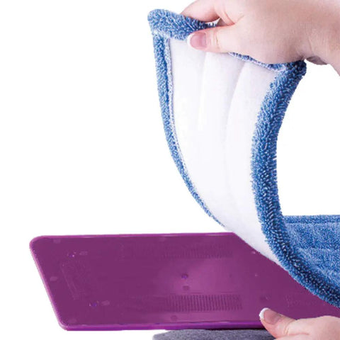 Hand showing Heavy Duty Washable Microfiber Cleaning Pad Fits Standard Floor Mops, showcasing its blue microfiber texture.