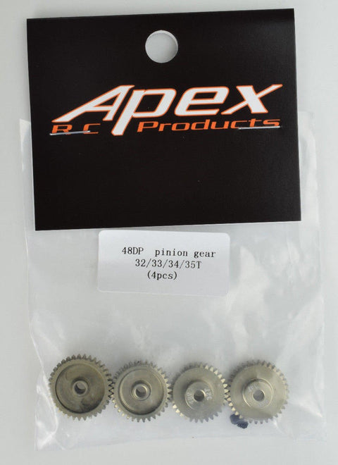 Beefy Aluminum Pinion Gear Set for RC Cars and Trucks, 48 Pitch with 32T 33T 34T 35T, Fits 540 And 550 Size Motors With One Eighth Inch Output Shaft, Includes Four Set Screws