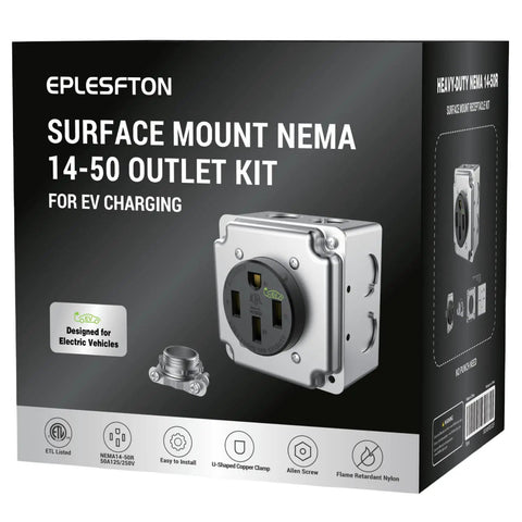 Nema 14-50 EV Outlet Kit For Surface Mount Box 50 Amp EV Charging Receptacle Heavy Duty Industrial Grade 3 Pole 4 Wire Grounding 50A 125 250V ETL Listed Black kit box