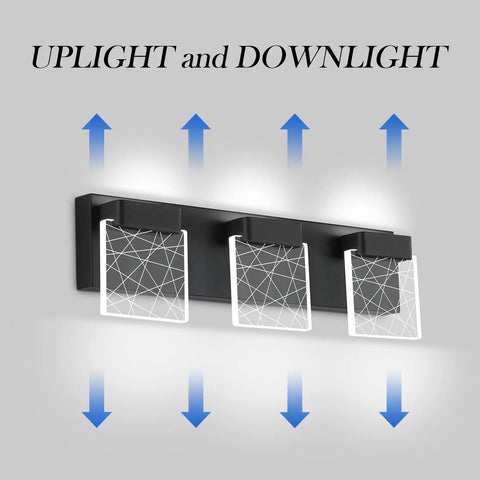 Dope Matte Black Vanity Light With Modern Led Three Light Wall Fixture For Bathroom Energy Efficient Daylight 6000K mounted view