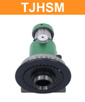 Precision Spin Indexing Fixture With 5C Collet Lathe Mount, green jig with black indexing plate and locking handle.