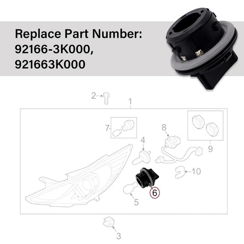 Two Pack 92166-3K000 Front Turn Signal Socket Holder Kit for Kia Hyundai installation diagram