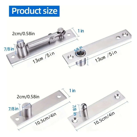 Diagram of Rock Solid Heavy Duty Pivot Hinge Set For Secret Doors And Hidden Compartments with measurements in cm and inches
