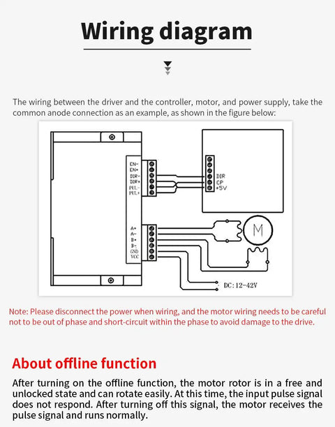 Wiring diagram for Four Pack Stepper Motor Driver Controller For CNC Machines, 4A 9 To 42V Bipolar H Bridge, Nema Hybrid Driver.