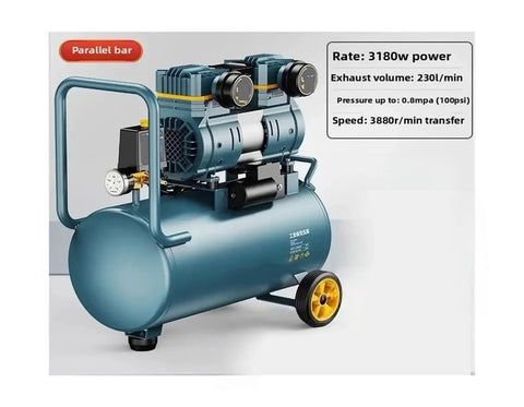Premium 220V Silent Air Compressor For Industrial Use, Oil-Free Design Ensures Clean Air For Woodworking And High Pressure Tasks. This Portable Inflator Pump Delivers Quiet Performance With Heavy-Duty Power, Perfect For Small Shop Or On-The-Go Needs