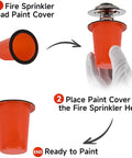 15 Pack Fire Sprinkler Covers With Super Strong Magnet Orange Paint Protection Caps, showing installation steps for ceiling painting.