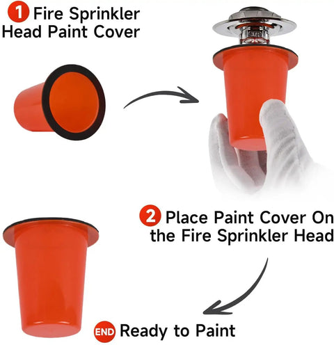 15 Pack Fire Sprinkler Covers With Super Strong Magnet Orange Paint Protection Caps, showing installation steps for ceiling painting.