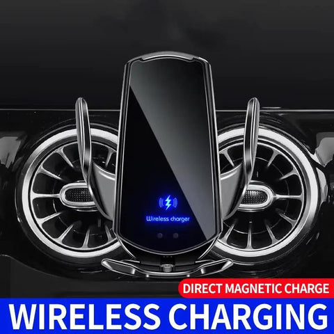Legit Wireless Car Charger With Smart Infrared Auto Clamp And Heavy Duty Mag Discs For Chevy Volt Bolt Euv Blazer Ev Air Vent Mount, close-up view on dashboard.