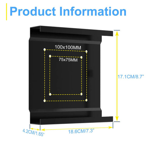 Built Tough Vesa Wall And Under Desk Mount For Lenovo Thinkcentre Tiny Desktops dimensions with mounting hole specifications.