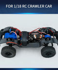1/18 scale RC crawler showcasing Heavy Duty Aluminum Transmission Housing Gearbox Case for TRX4M black durable gearbox shell