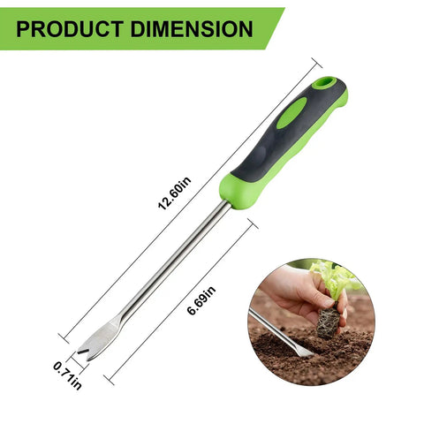 Stand Up Weed Puller Tool With Long Handle For Lawn And Garden, Heavy Duty Stainless Steel Manual Weeder with dimensions in image
