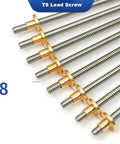 T8 Heavy Duty Lead Screw With Copper Nut For 3D Printers In Stainless Steel 8mm Thread 1mm Pitch 1mm Lead Lengths From 80mm To 500mm Drop In For Linear Motion Linear Guides And Motor Screw Applications, T8 lead screws with copper nuts