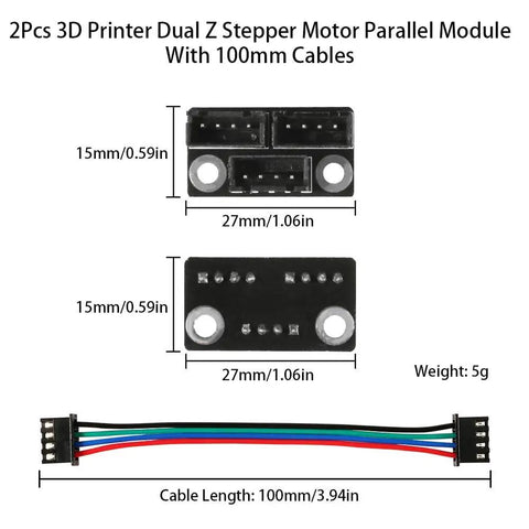 Kickstart Your Printer Rig With These Dope Stepper Motor Parallel Boards Built For Hassle Free Dual Z Axis Tuning Comes With Two Quick Connect Units Plus Snappy Short Lead Cables Fits Great On Standard Creality And Prusa Machines. Dual Z stepper motor parallel module with 100mm cables, size 27x15mm.