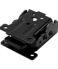 Close-up of a Heavy Duty 16 Pack Cold Rolled Steel Bracket, 90 Degree Self Locking Hinge with black finish, designed for sturdy installations.