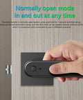 Smart App Synced Lever Handle Lock With Fingerprint Swipe And Custom Password Backup For Porch Security Wireless Entry Gear loaded. Close-up showing hand engaging normally open mode.