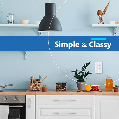 Kitchen with Decorator Switch Cover Wall Plate, Screwless 1-Gang Matte White, Mid Size 4.88 In By 3.11 In beside plants.