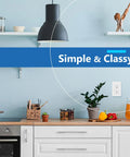 Matte White Screwless Decorator Switch Cover 1-Gang Wall Plate on kitchen wall near counter with fruit and potted plant