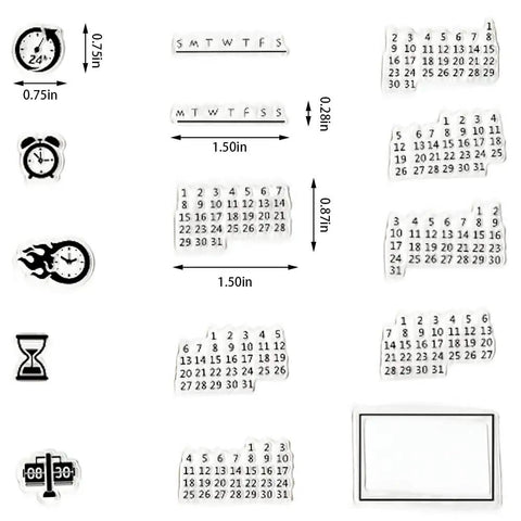 Top Shelf Date And Week Number Clear Stamps Silicone Rubber Cling Set For Scrapbooking Journaling Clock Time Crafting Cards Albums That Bring Slick Vibe To Every Handmade Project On Your List featuring calendar and clock designs.