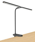 Two Head LED Reading Light With Clip, USB Rechargeable Desk Lamp, 48 LEDs, 2600mAh Battery, attached to a wooden desk