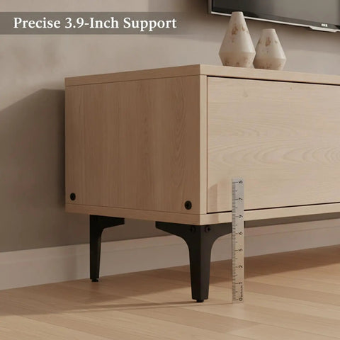 Black Cold Rolled Steel Furniture Leg 3.9 Inch Height Replacement for Sofa shown with ruler for precise measurement.
