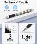 Do It All Six Piece Art Mechanical Pencil Set with rubber grip, 0.5mm, 0.7mm, 0.9mm pencils for writing, sketching and drawing
