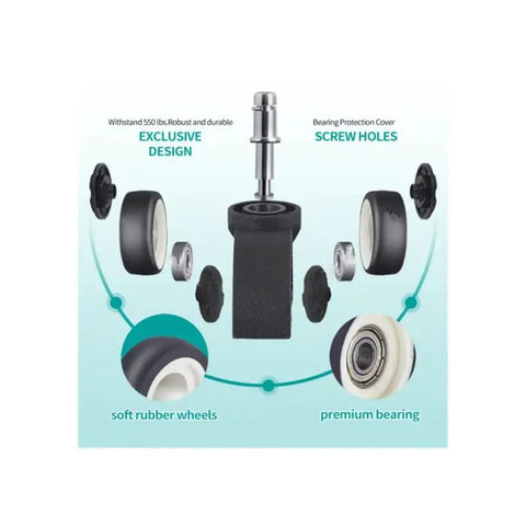 Five Pack Twin Roller Caster Wheels Built For Smooth Cruising On Your Home Office Rig Featuring Dead Silent TPR Rubber Glide Straight Shoot 11 Mm Stem Install, featuring soft rubber wheels and premium bearings.