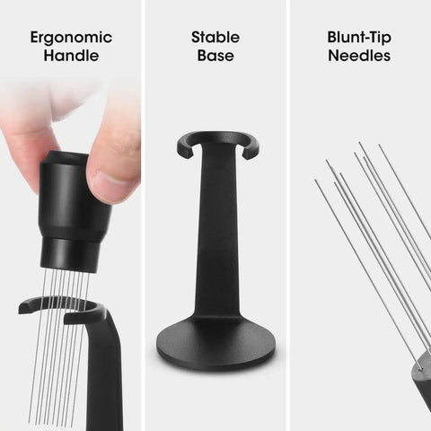 Magnetic Espresso WDT Tool For Even Extraction 10 Needle Stirrer Puck Tool with ergonomic handle, stable base, blunt-tip needles.