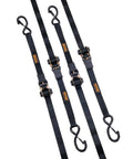 Heavy Duty Ratchet Tie Down Straps 1 Inch By 15 Feet 4 Pack With Padded Handles Coated S Hooks Soft Loop 2,200 Pound Break Strength For Moving Appliances Motorcycle ATV Truck displayed on white background.