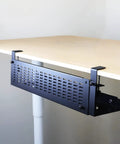 Under Desk Cable Management Tray Kit With Horizontal Design Extends Up To 41 Inches No Drill C Clamp Mount shown under desk