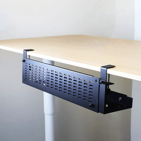 Under Desk Cable Management Tray Kit With Horizontal Design Extends Up To 41 Inches No Drill C Clamp Mount shown under desk