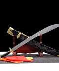 Handmade Wushu Dao Sword With Flexible Stainless Steel Blade And Black Scabbard For Kung Fu Training And Display on stand